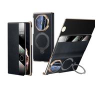 HAMEXLN Carcasa para Huawei Mate Xts/XT, Clear View Ventana De Visión Transparente Protección Funda De Cuero Auténtico con Soporte De Anillo Abatible Caso,Negro,Mate XT