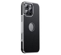 HAMEXLN Carcasa Ultrafina para iPhone 16 Pro Max/16 Pro/16 Plus/16, Comercio Cuero Auténtico Funda con Ver Logotipo AntiChoque Cámara Protección Estuche,Negro,16 Pro
