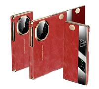 HAMEXLN Caso para Huawei Mate Xts/XT, Cuero Genuino Flip Carcasa Ventana De Visión Transparente Completa Protección Galvanoplastia Funda Vintage,Rojo,Mate XT