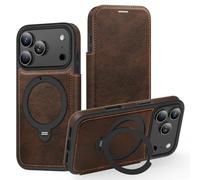 HAMEXLN Funda Abatible para iPhone 17 Pro Max/17 Pro/17 Air/17, Magnética Anillo Soporte Carcasa Billetera Cuero Protección RFID Prueba De Golpes Caso,Marrón,17 Air