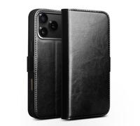 HAMEXLN Funda Cuero Auténtico para iPhone 17 Pro Max/17 Pro/17 Air/17, Billetera Carcasa Abatible Soporte Plegable Hebilla Magnetica Caso Protectora,Negro,17 Pro MAX