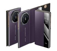 HAMEXLN Funda para Huawei Mate XT, Ventana De Visión Transparente Magnética Carcasa De Cuero Fibra Carbono Texture Antihuellas Flip Caso,Púrpura,Mate XT