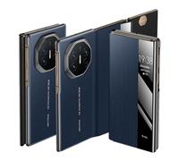 HAMEXLN Funda para Huawei Mate XT, Ventana De Visión Transparente Magnética Carcasa De Cuero Fibra Carbono Texture Antihuellas Flip Caso,Azul,Mate XT