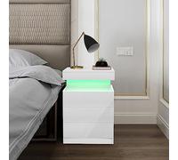 HAMHAIGO Mesita de Noche con 3 cajones Blanco Mesillas de Noche con Enchufe mesita de Noche con Tira de luz LED para Dormitorio, salón 45x40x67cm
