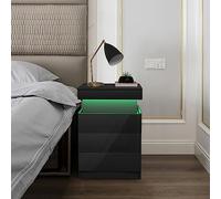 HAMHAIGO Mesita de Noche con 3 cajones Negro Mesillas de Noche con Enchufe mesita de Noche con Tira de luz LED para Dormitorio, salón 45x40x67cm