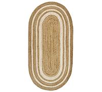 HAMID Alfombra Yute Alhambra Ovalada Natural, Alfombra 100% Fibra de Yute Color Greca Blanca (140x70cm)