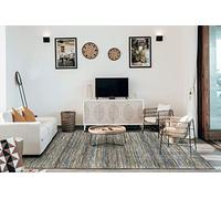 HAMID - Alfombra Yute Lana Olivia, Alfombra Lana y Yute, Tejida a Mano Tejida para Salon, Dormitorio, Sala de Estar Color Azul Jaspeado, (80x150cm)