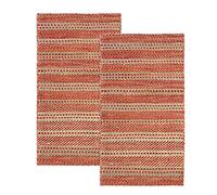 HAMID - Pack 2 Alfombras Yute Lana Olivia Alfombra Lana y Yute 60x110cm, Tejida a Mano Tejida para Salon, Dormitorio, Sala de Estar, Rojo Natural