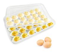 Hamiggaa Soporte para huevos cubierto para refrigerador, bandeja de 30 huevos rellenos con tapa, recipientes de plástico para huevos, dispensador de huevos para nevera, caja de almacenamiento de