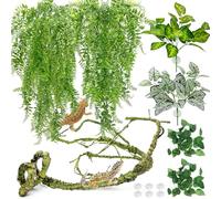Hamiledyi 7 piezas de plantas de reptiles, enredaderas trepadoras flexibles, terrario, hojas artificiales, accesorios de tanque de dragón barbudo, decoración de hábitat para serpiente, leopardo, geco