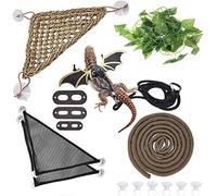 Hamiledyi Accesorios para tanque de dragón barbudo, hamaca de lagarto, escalada, vides de selva, correa ajustable, alas de murciélago, hojas de reptiles flexibles con ventosas, decoración de hábitat