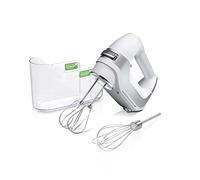 Hamilton Beach Professional Batidora de mano eléctrica de 5 velocidades con motor CC de alto rendimiento, arranque lento, caja de almacenamiento, batidor y batidor de acero inoxidable, blanco (62652)