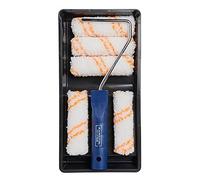 Hamilton for The Trade - Juego de 7 rodillos de pintura de pelo mediano con bandeja, 4 pulgadas, blanco/naranja/azul