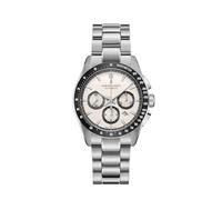 Hamilton Jazzmaster Performer - Reloj automático para hombre, caja de acero inoxidable de 42 mm, fabricado en Suiza, esfera blanca, resistente al agua hasta 100 m, cristal de zafiro, taquímetro