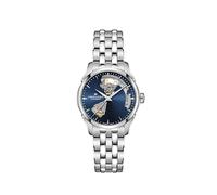 Hamilton Reloj Jazzmaster Open Heart Lady Swiss Reloj automático de 36 mm, esfera azul, pulsera de acero inoxidable plateado (Modelo: H32215141), Azul, Classic