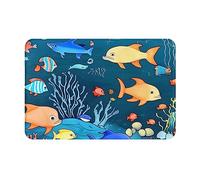 HAMISBEL Felpudo azul con diseño del mundo de peces subacuáticos, 40,6 x 61 cm, adecuado para baño, cocina, dormitorio, decoración del hogar, fácil de limpiar.