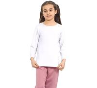 Hamishkane® Camisas escolares para niños, camiseta de manga larga con cuello redondo liso para niñas y niños, camisetas elásticas y cómodas para niños, blanco, 3-4 años