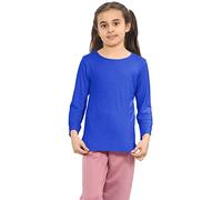 Hamishkane® Camiseta escolar de manga larga para niños, cuello redondo liso, elástica, para niñas, camisetas casuales y cómodas para niños, camisas escolares para niños y niñas, azul real, 7-8 años