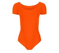 Hamishkane Leotardo de manga corta para niñas, leotardo de ballet y danza para niñas, niños, leotardo elástico de microfibra de poliéster, naranja neón, 7-8 años