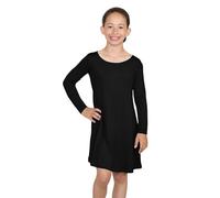 Hamishkane® Vestido de verano para niñas, liso, de manga larga, cuello redondo, acampanado, vestido de verano para niñas, elegante vestido de verano para todas las ocasiones, Negro, 11-12 años