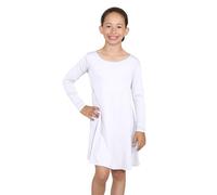 Hamishkane® Vestido de verano para niñas, liso, de manga larga, cuello redondo, acampanado, vestido de verano para niñas, elegante vestido de verano para todas las ocasiones, blanco, 5-6 años