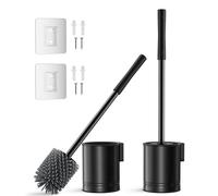 HAMITOR Escobillas De Baño Silicona Acero Inoxidable: Escobilla WC De Pared Negra, Escobilla Baño No Requiere Taladrar Y Es Fácil De Limpiar, Conjunto De Baño con Base De Secador 2 Pack