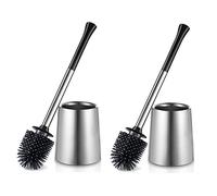 HAMITOR Juego de 2 soportes para escobilla de inodoro de silicona de acero inoxidable para limpieza profunda, para baño, accesorios compactos y modernos con organizador