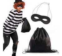 HAMKU 2 Piezas de Ladrón Juego de ladrón de Banco,Accesorio para Cosplay de Ladrones, Incluye Antifaz Negro Ladron, Saco de Dinero, para Carnaval, para Adultos y Niños