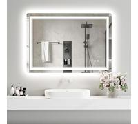 Hamlody Espejo Baño con Luz 70x50 cm, Espejo de Pared LED con Antivaho, Regulable 3 Colores y Brillo 3000K/4500K/6000K, Función Memoria, IP44, Vidrio Templado HD, Horizontal/Vertical