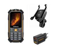 Hammer Hammer Boost LTE 2 + Soporte+ Cargador USB-A/C Teléfono resistente para exteriores con soporte ajustable y cargador universal doble para una máxima