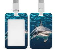 Hammerhead Shark Scans The Ocean - Soporte para tarjetas de identificación con cordón separable vertical de plástico transparente, funda protectora para tarjetas, impermeable y resistente, soporte