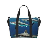 Hammerhead Sharks - Bolsa de viaje de mano con estampado de tiburones, bolsa de gimnasio, bolsa de noche, bolsa de viaje a la playa, bolsas de fin de semana para mujeres y hombres, color negro, talla