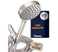 HammerHead Showers® Alcachofa de ducha de mano de metal con manguera y soporte de latón, níquel cepillado, cabezales de ducha de alta presión de 2.5 GPM con soporte de varita de ducha ajustable,