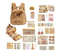 Hamosky Capybara - Juego de papelería de mochila de felpa, estuche de gran capacidad con suministros escolares, marrón, 37 x 33 x 12 cm, suministros escolares para estudiantes, adolescentes, adultos y