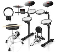 HAMPBACK MK-0 PRO - Juego de batería eléctrica con 4 almohadillas para orejas de tambor, 3 golpes de goma completos, batería de bajo, 12 kits y 68 sonidos auténticos, USB MIDI, trono, palos,
