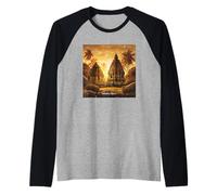 Hampi India Templo Antiguo Atardecer Camiseta Manga Raglan