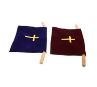HAMPPLIES 2 Piezas Bolsas de Ofrenda para Iglesia con Asas de Madera de Terciopelo Bordado Cruzado Bolsa Colección para Ceremonias Religiosas y Suministros de Comunión Rojo y Azul