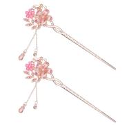 HAMPPLIES 2 Piezas Palillos Chinos Pelo Vintage con Doble Flor, Ligeros y Hechos a Mano en Aleación y Resina Rosa, Ideales para Cosplay y Celebraciones Culturales