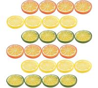 HAMPPLIES 30 Rodajas de Limón Falsas de PVC para Decoración de Frutas Artificiales, Portátil Fina Elaboración, Ideales para Cocina y Hogar