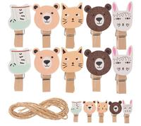 HAMPPLIES 40 Piezas Pinzas de Madera de Animales de Dibujos Animados de Clips para Fotos y Manualidades Sujetafotos Decorativos para Pared y Sellado Uso Hogar y Eventos