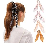 HAMPPLIES 5 Pañuelos Elásticos Pelo Estampado Floral Vintage, Lazos Largos de Tela Cómodos y Resistentes, Anillos Cabello Decorativos para Mujeres y Niñas, Accesorios Varios estilos
