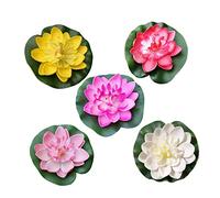 HAMPPLIES 5 Piezas Flores Artificiales Flotantes Eva Decoración Estanque Peces Jardín Patio Blanco Amarillo Rosa Rosa