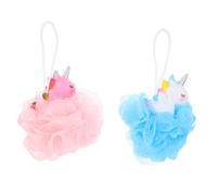 HAMPPLIES Bolas de Baño Exfoliantes para Niños Diseño de Unicornios en Red Pe, Pack de 2 Unidades para Limpieza Delicada y Cuidado la Piel Rosa