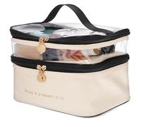 HAMPPLIES Bolsa Maquillaje Mujer Grande con Doble Capa y Neceser Portátil con Compartimento Transparente y Bandas Elásticas para Brochas Organizador Cosmético para Viaje y Tocador