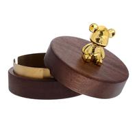 HAMPPLIES Cenicero de Madera de Nogal Redondo con Tapa Diseño Vintage Decorativo Resistente y Práctico para Hogar Oficina y Bar Protege Viento y Reduce el Humo