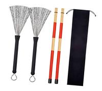 HAMPPLIES Cepillos de Tambor Profesionales de Alambre y Baquetas de Bambú con Bolsa de Almacenamiento para Percusión Jazz y Batería Acústica Accesorios Duraderos para Músicos