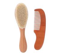 HAMPPLIES Cuidado para Recién Nacido con Peine de Madera Suave y Cepillo de Cerdas de Lana Natural Ergonómico y Ligero para Masaje del Cabelludo para Higiene Diaria y Regalo de Shower