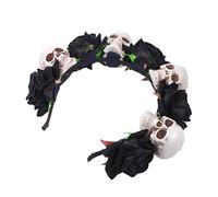 HAMPPLIES diadema de calavera venda decoración diadema con calavera de flores de terror gótico tela no tejida Negro