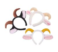HAMPPLIES Diadema de Orejas de Cordero Peluche 3 Piezas con Cuernos de Carnero, Colores Mostaza, Café y Beige, Accesorios para Cosplay y Fiestas de Halloween y Pascua, Diadema para