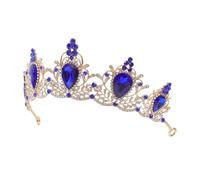 HAMPPLIES Diadema de Reina Barroca Vintage Gemas de Imitación en Forma de Gotas de Agua, Aleación Ligera, Color Azul Real, Tocado para Boda, Fiesta, Graduación y Disfraz de Halloween